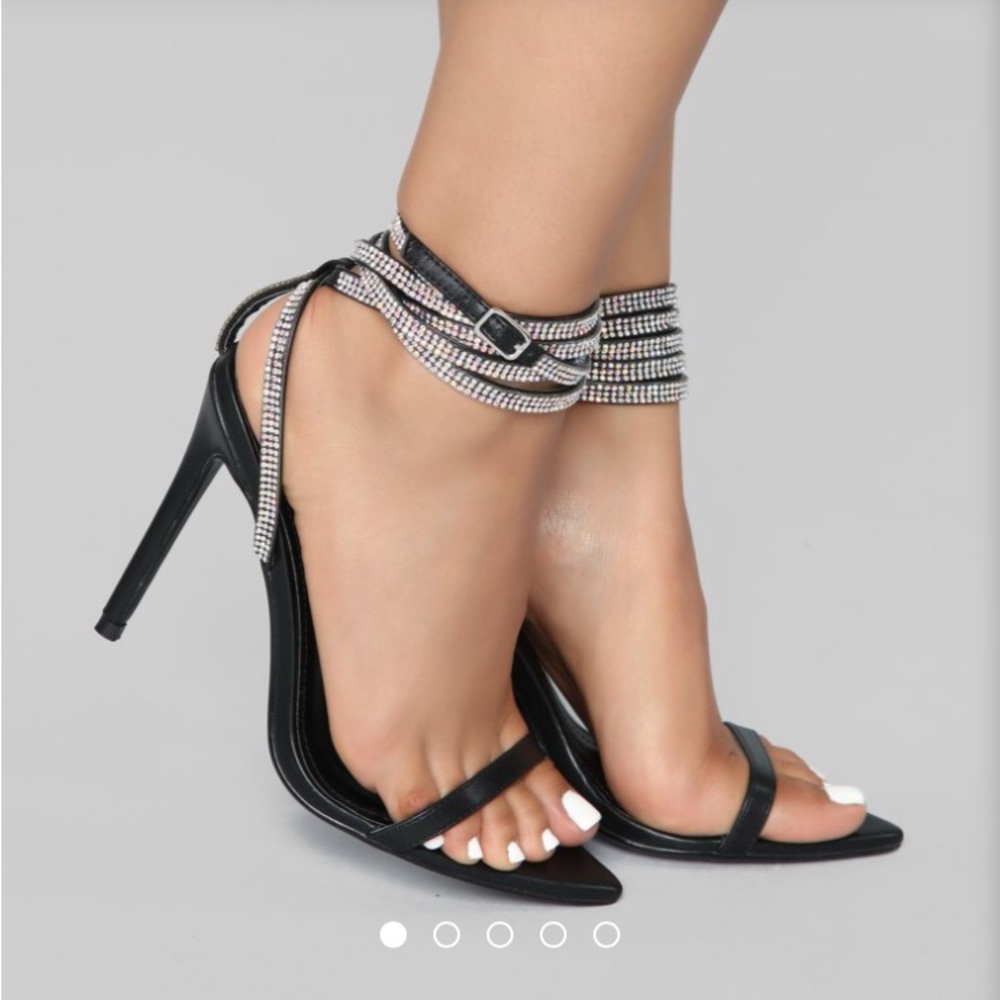 Black high heels with crystal straps